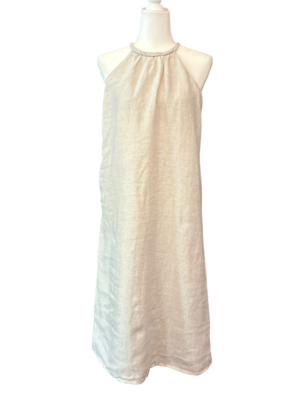 Elephant 100% Linen Sleeveless Halter Maxi Dress Women’s SZ Medium in Ecru